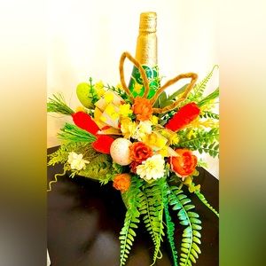 Spring/Easter Floral Wine/Candle Bottle Bouquet
